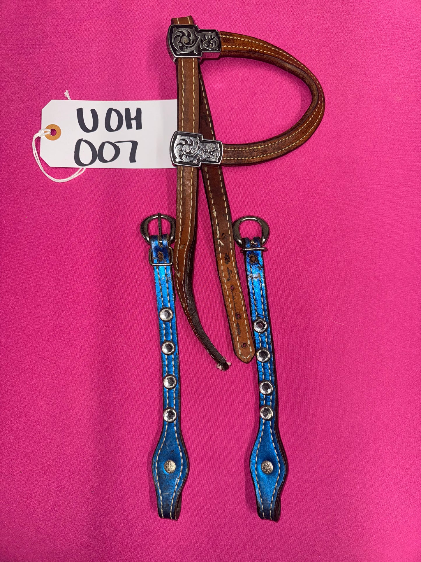 Used Blue Bling Western One-Eared Headstall